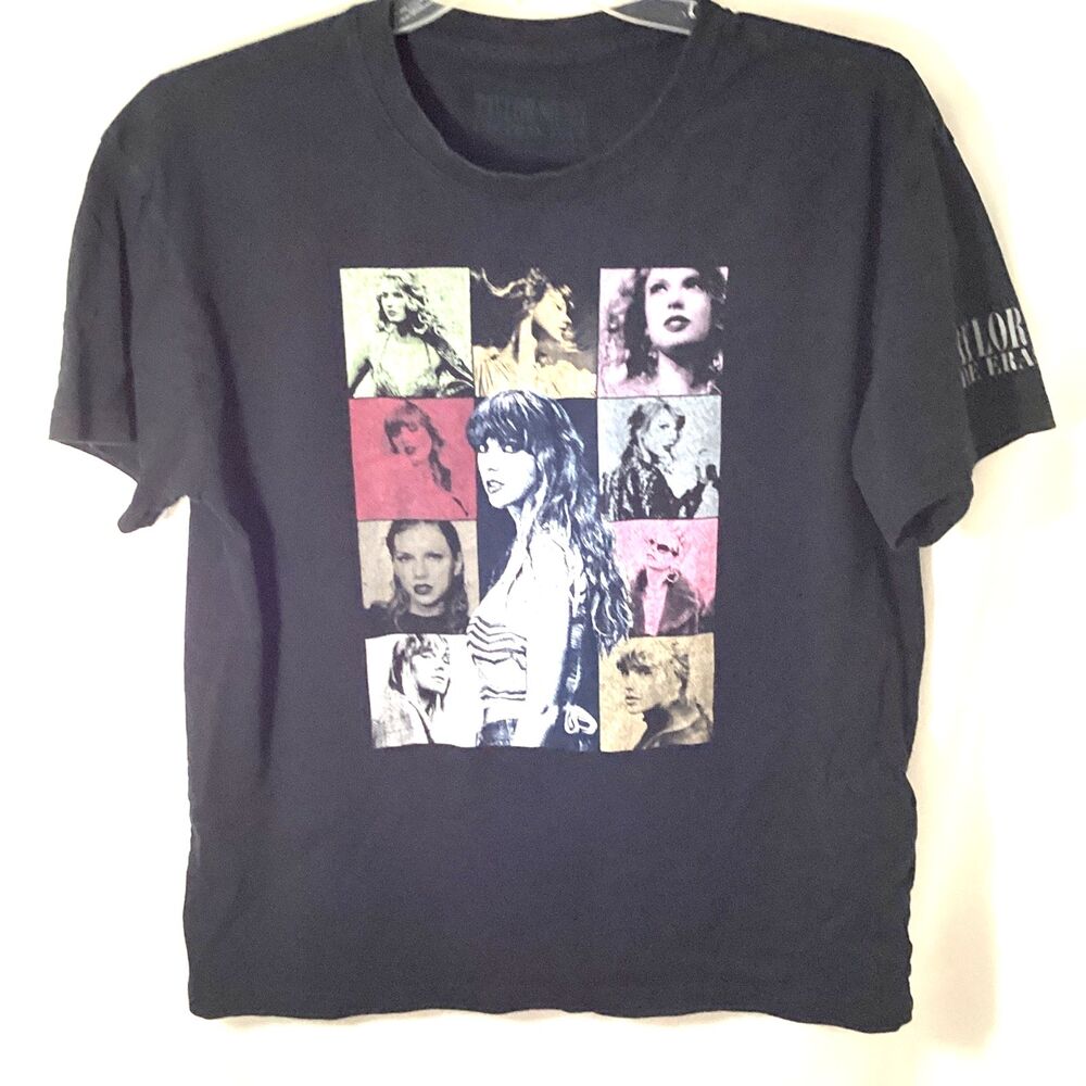 Taylor Swift Eras Tour Black T Shirt Photo Collage Graphic Short Sleeve XL